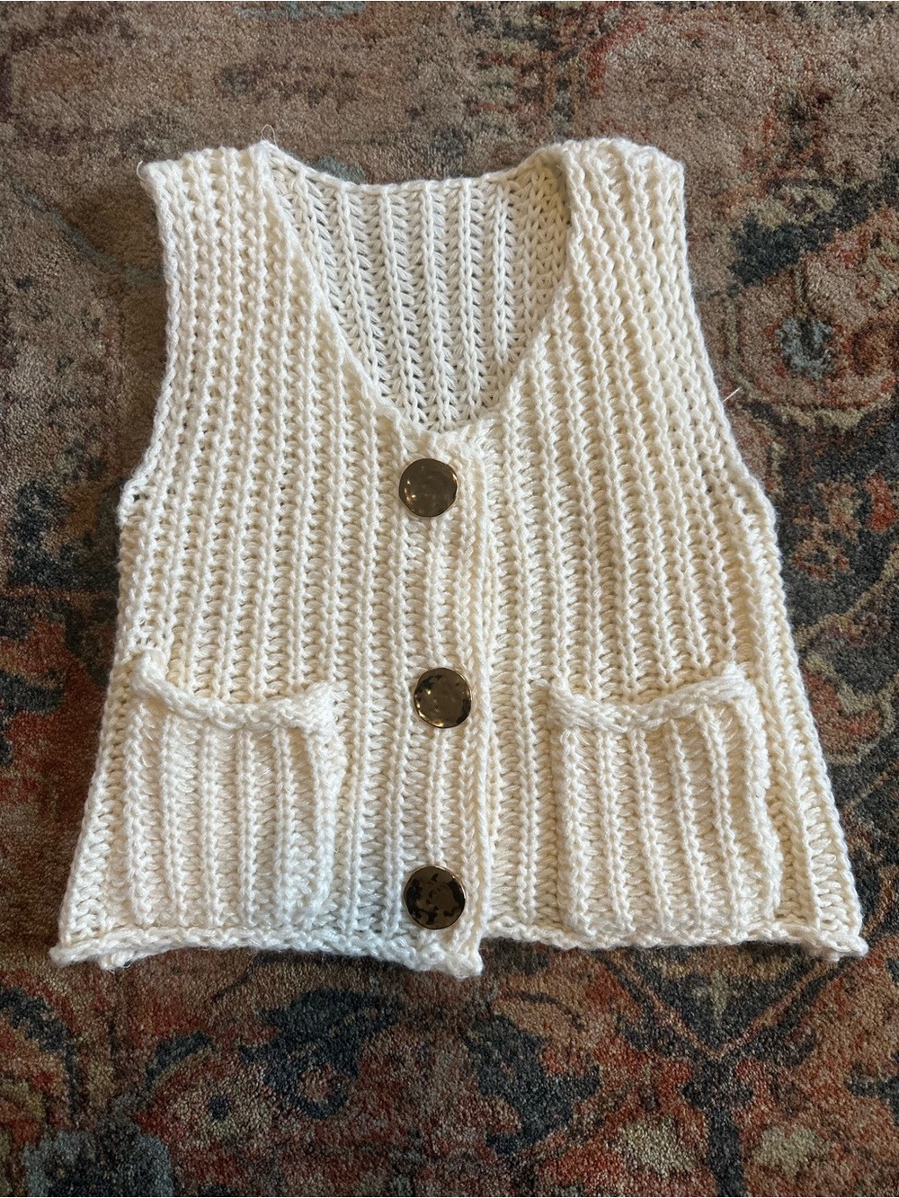 Cream Knit Gold Button-Front Women's Vest